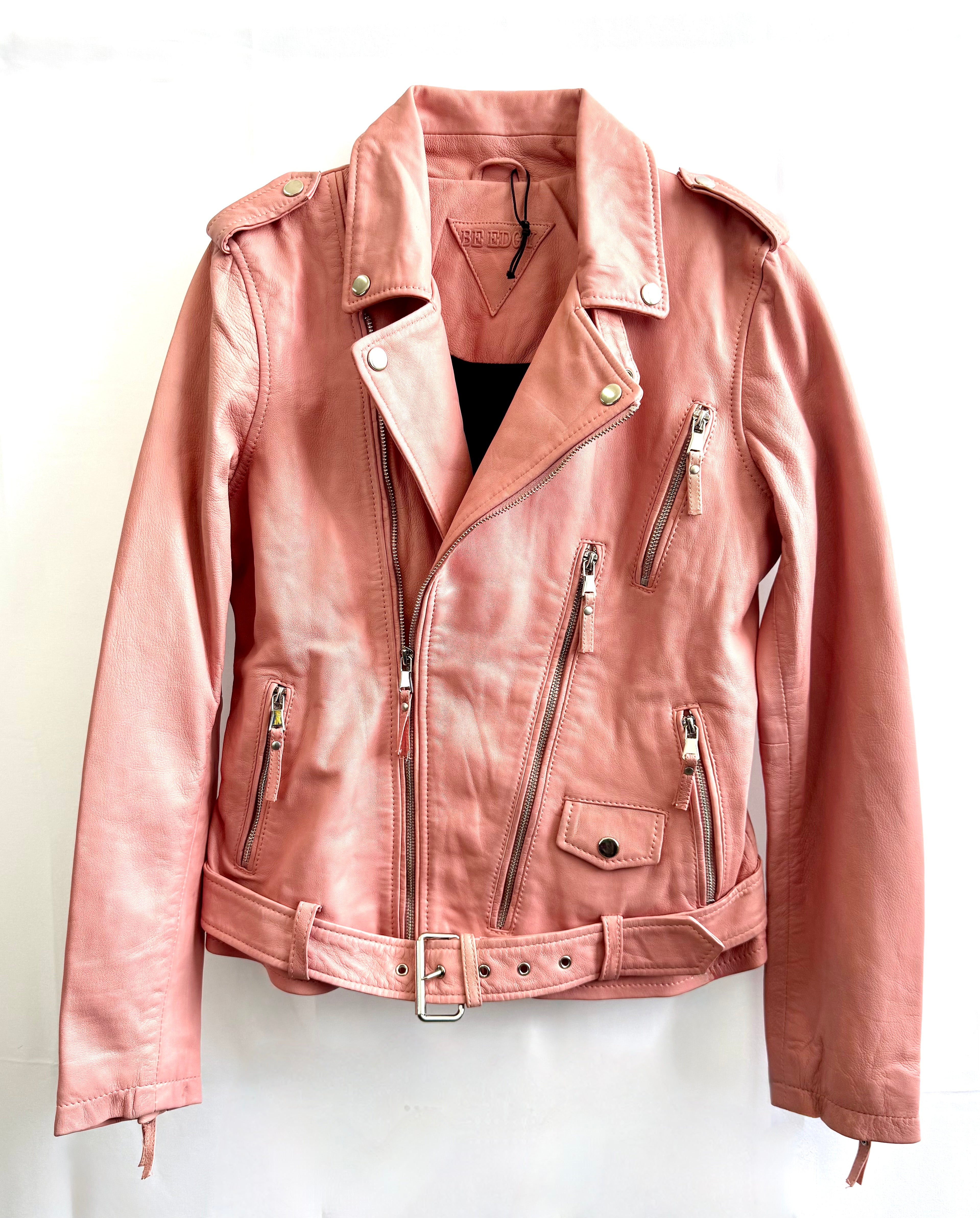 Vintage Pink Leather Biker Jacket