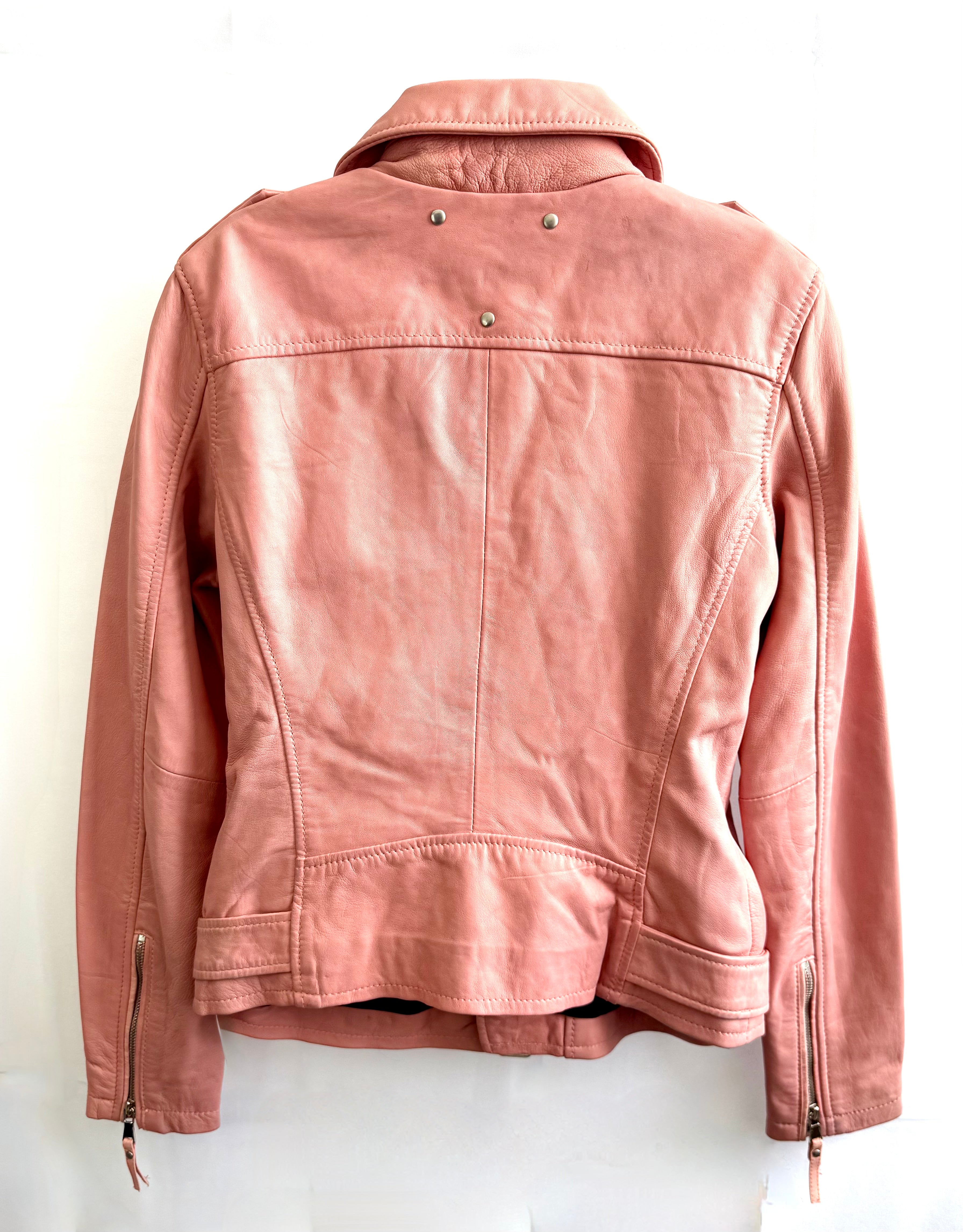 Vintage Pink Leather Biker Jacket