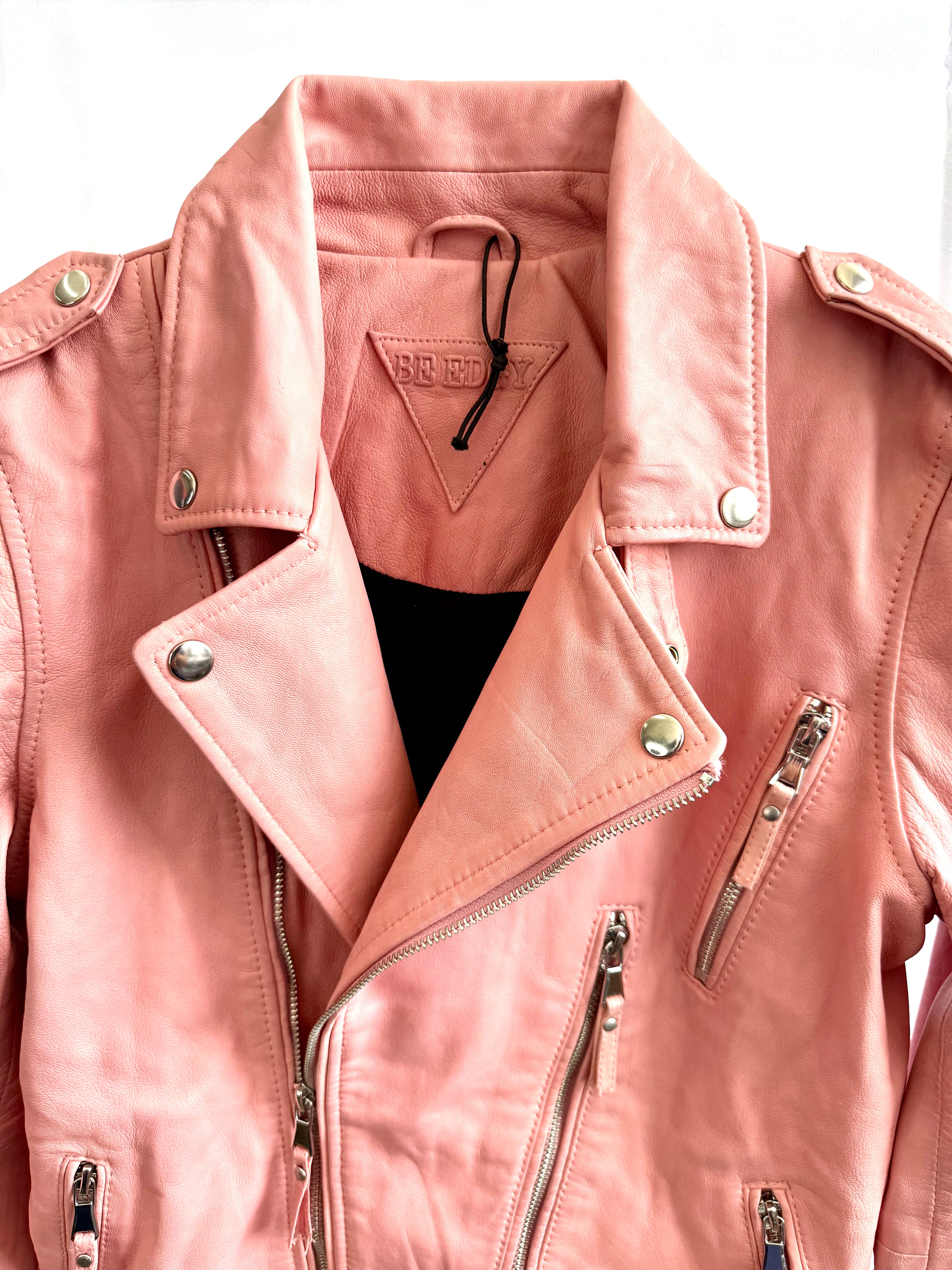 Vintage Pink Leather Biker Jacket
