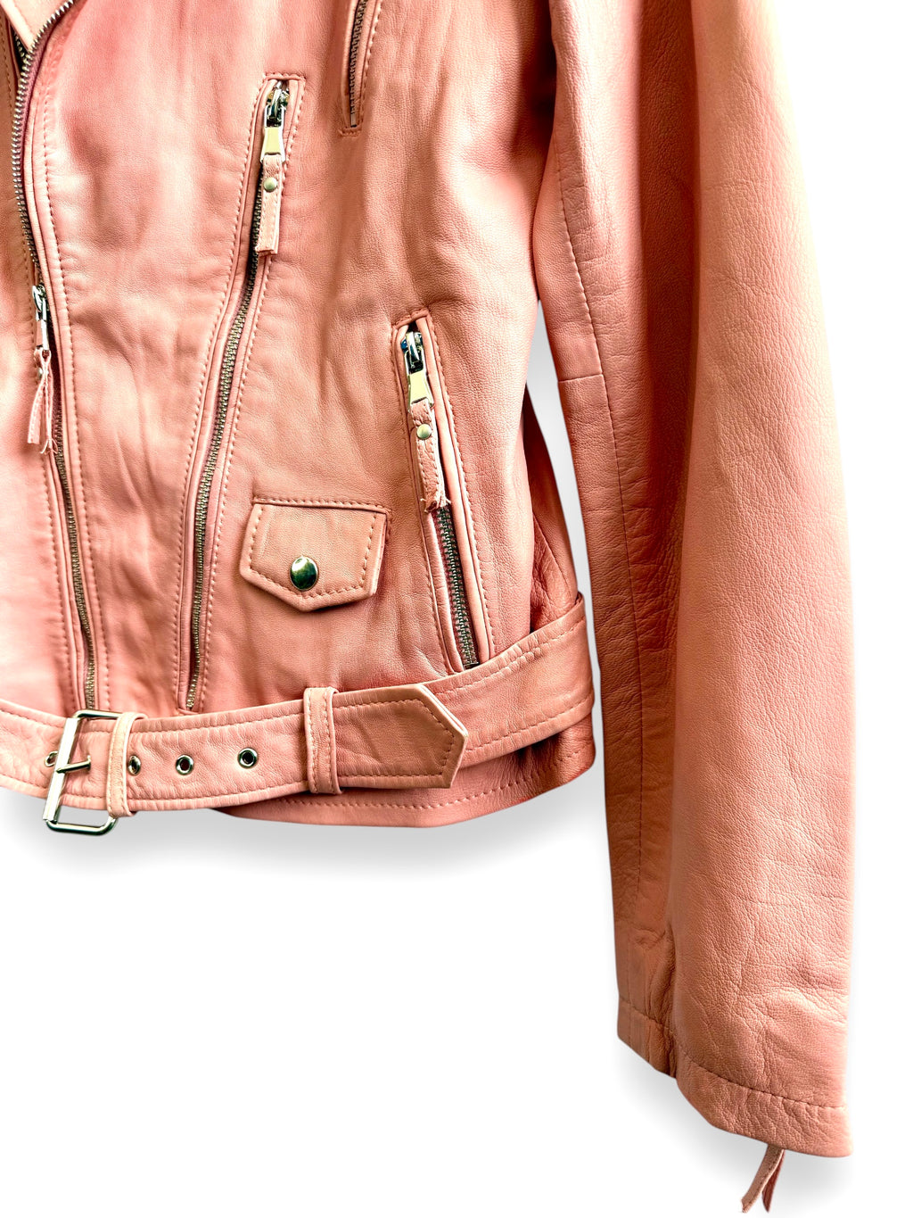 Vintage Pink Leather Biker Jacket