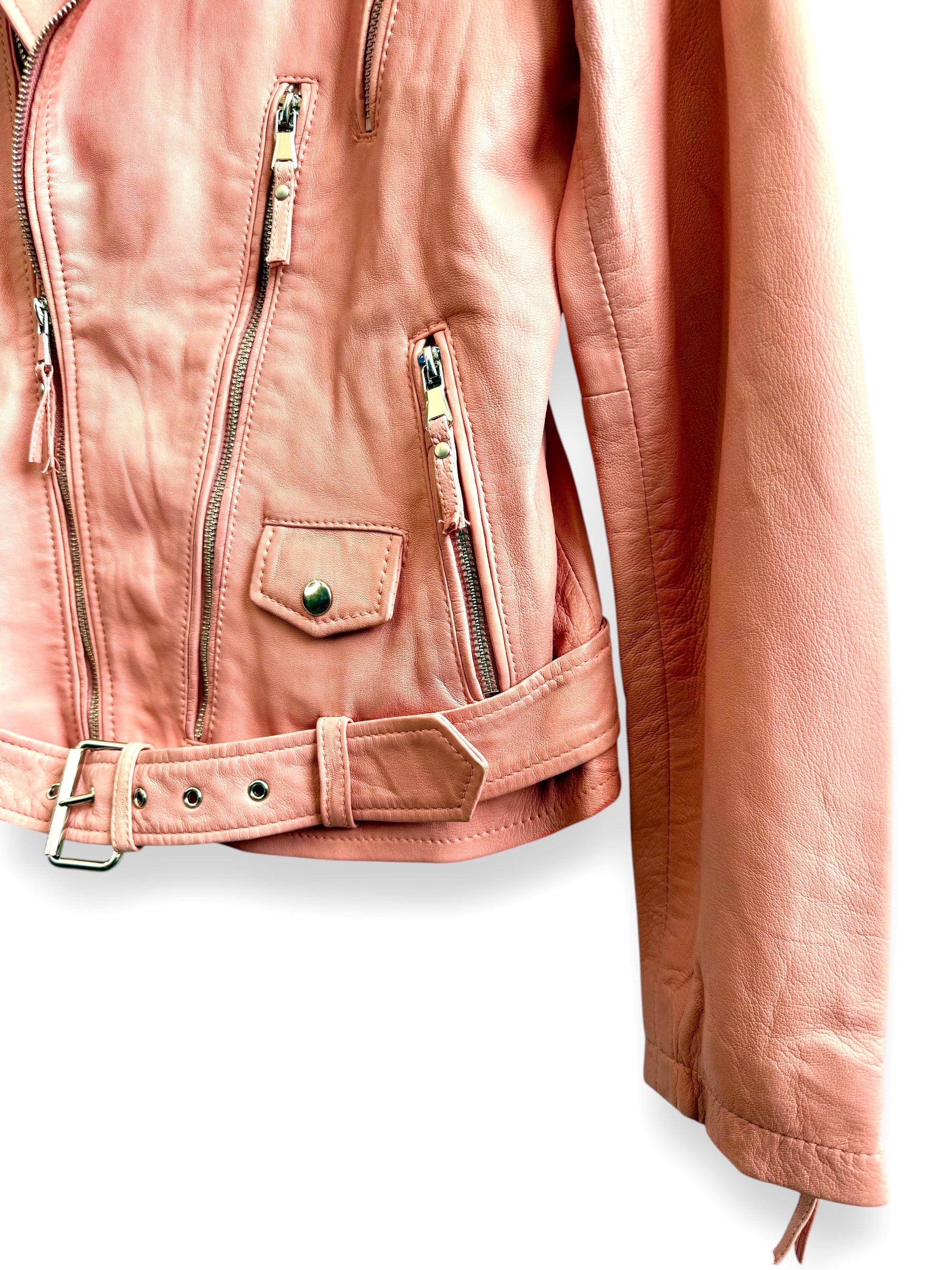 Vintage Pink Leather Biker Jacket