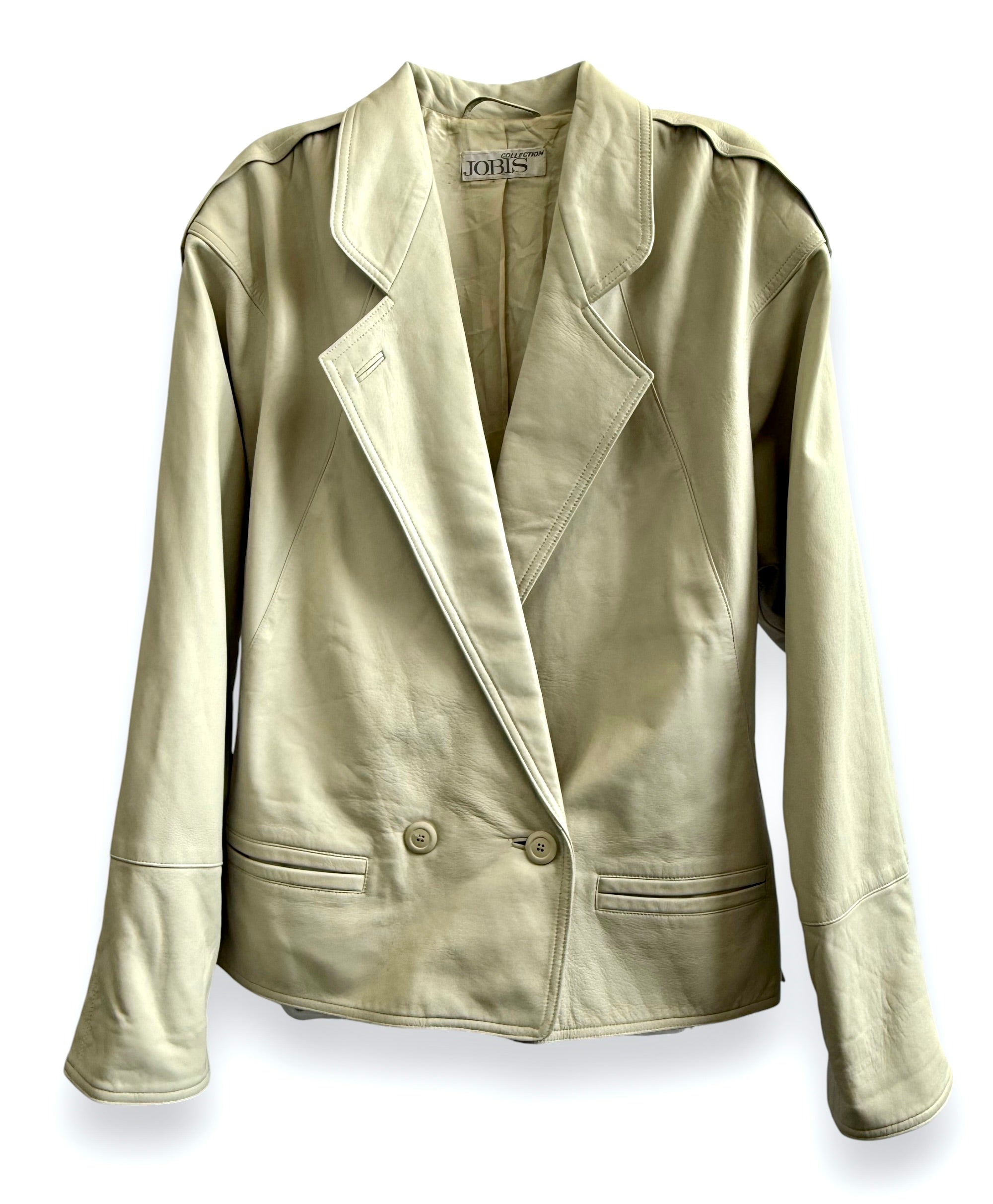 Vintage Minimal Beige Leather Blazer