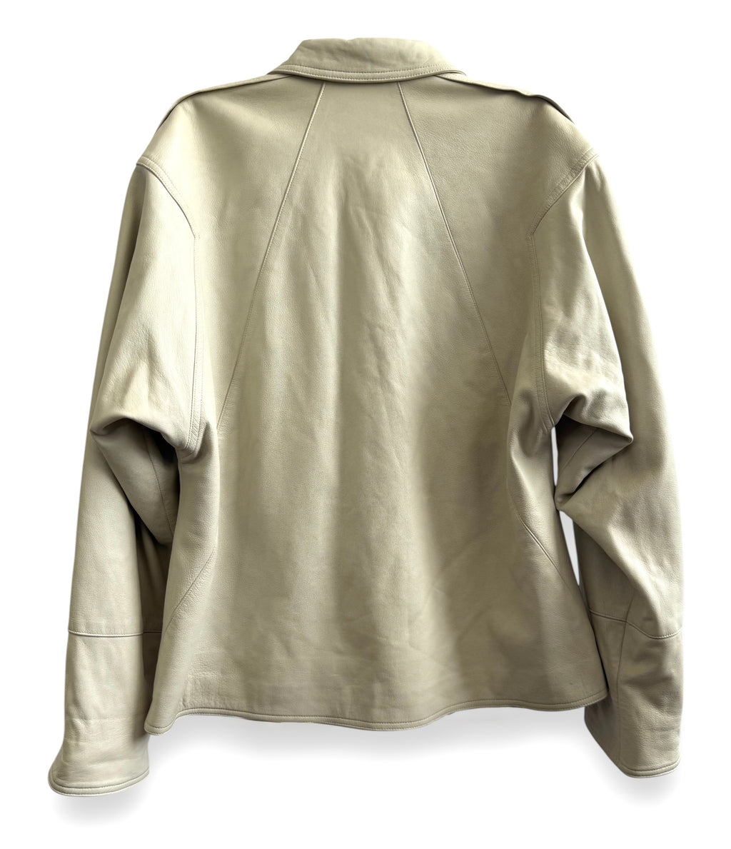 Vintage Minimal Beige Leather Blazer