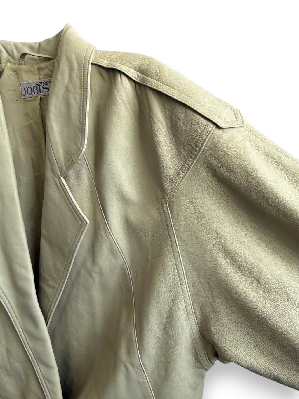Vintage Minimal Beige Leather Blazer