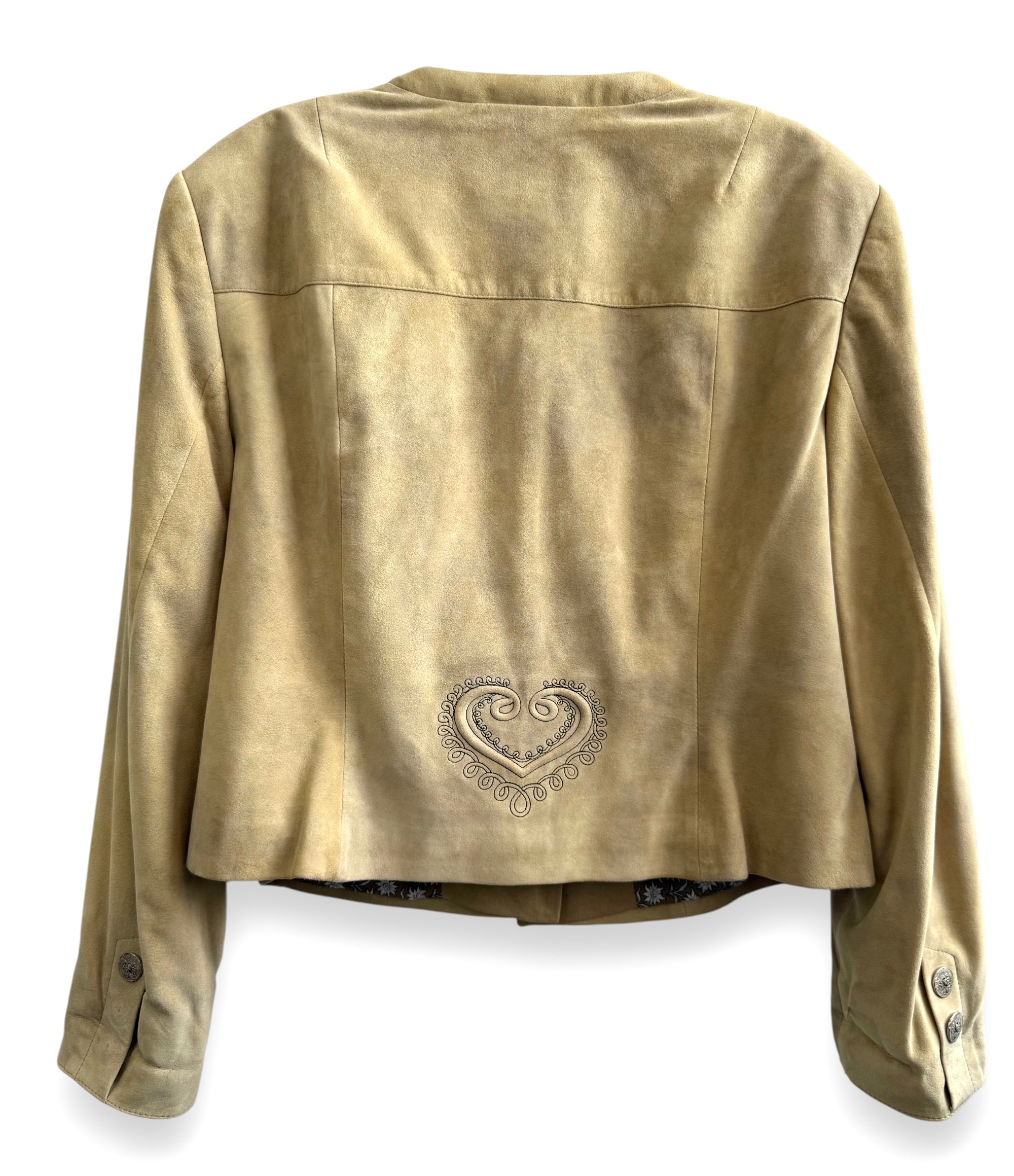 Beige Suede Vintage Jacket with Decorative Closure