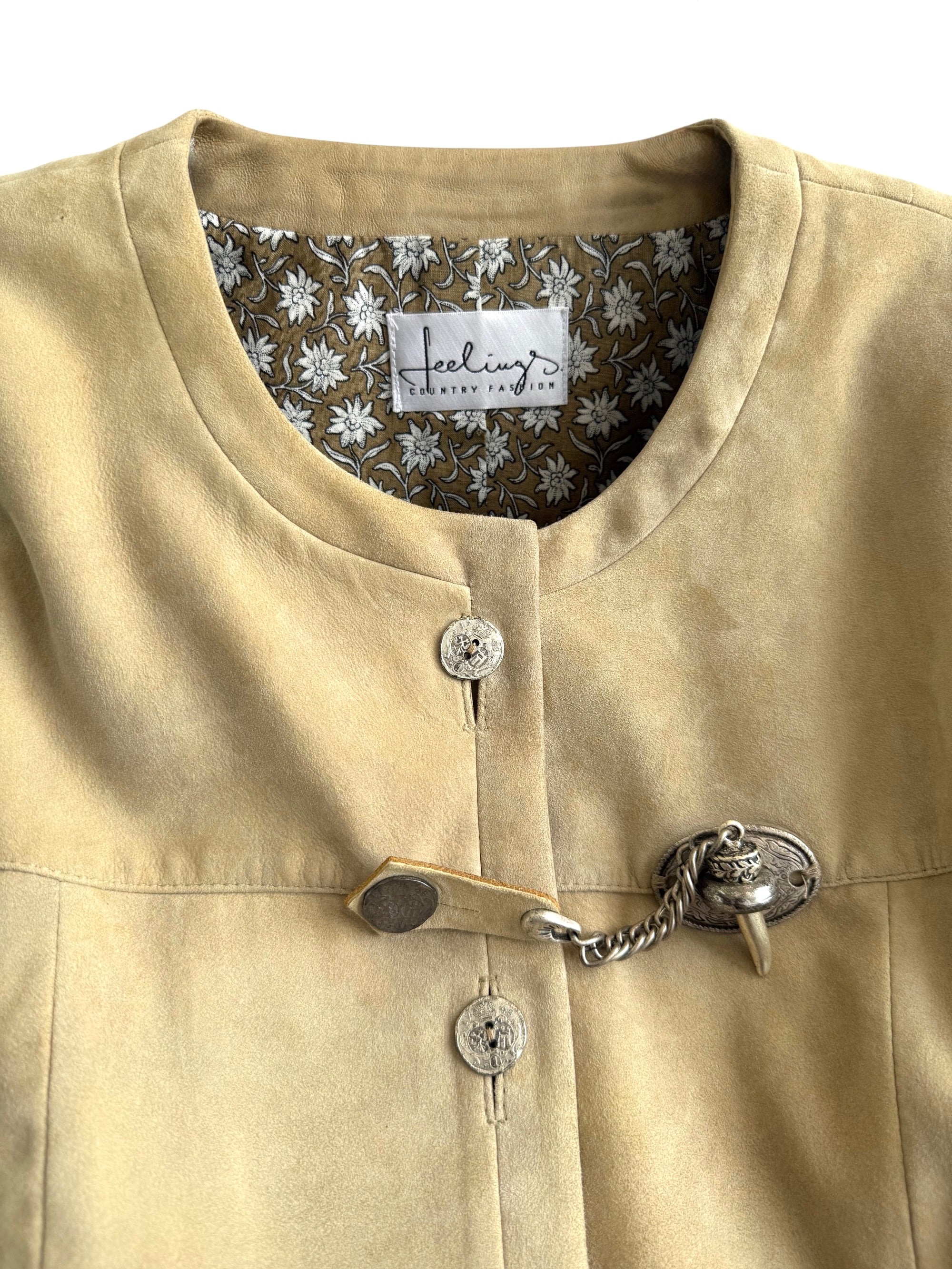 Beige Suede Vintage Jacket with Decorative Closure