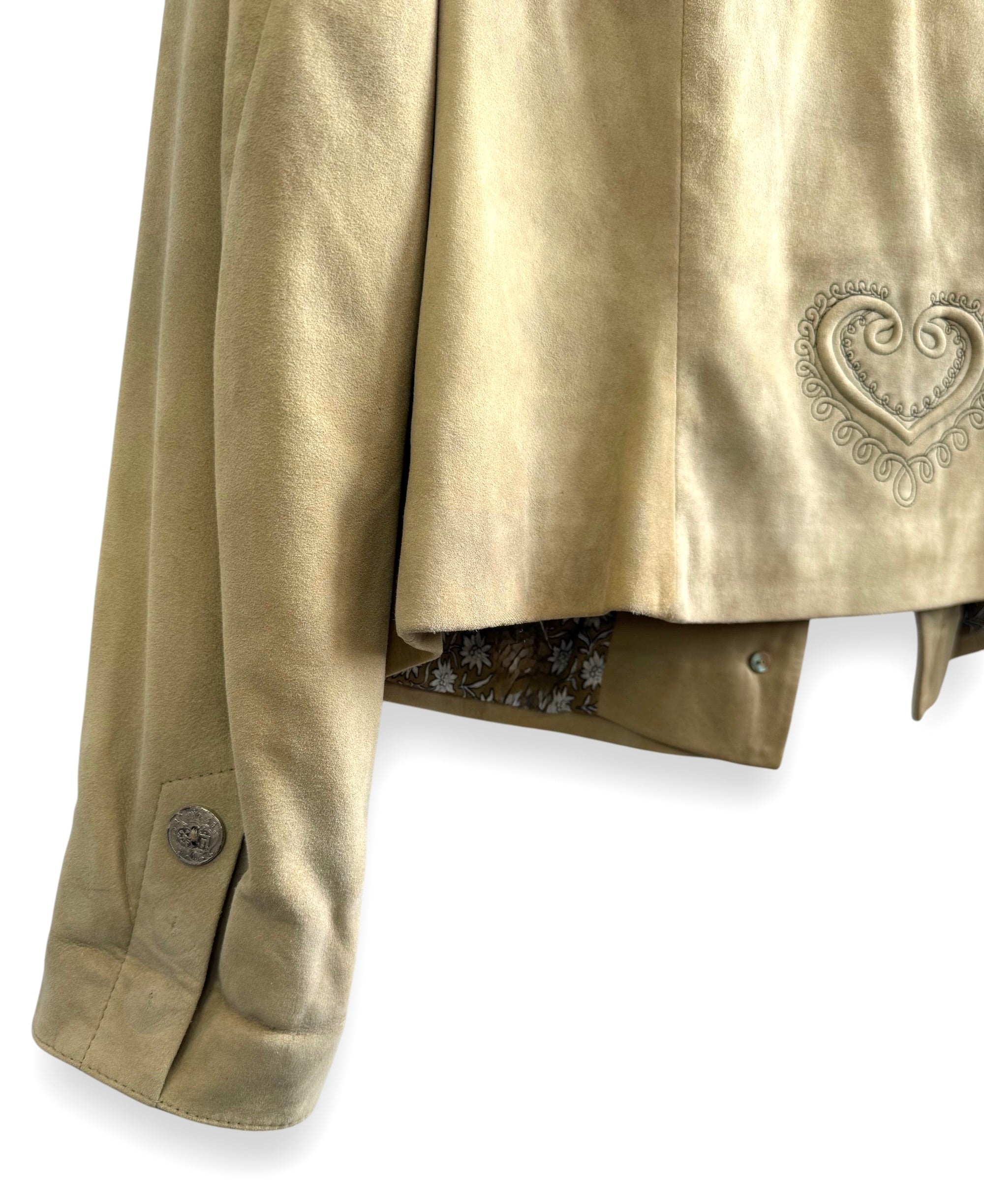 Beige Suede Vintage Jacket with Decorative Closure