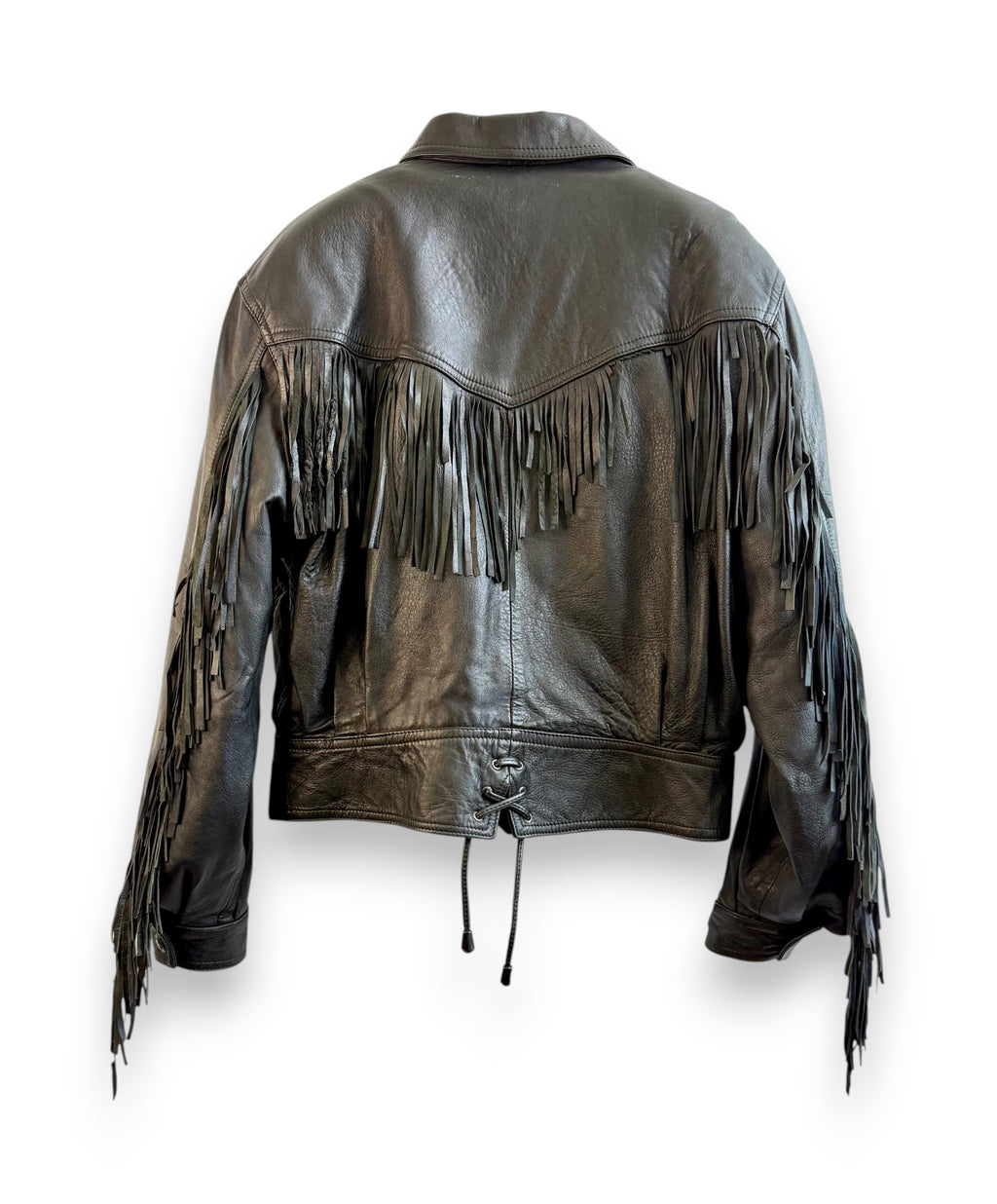 Vintage Black Leather Jacket with Lace Details