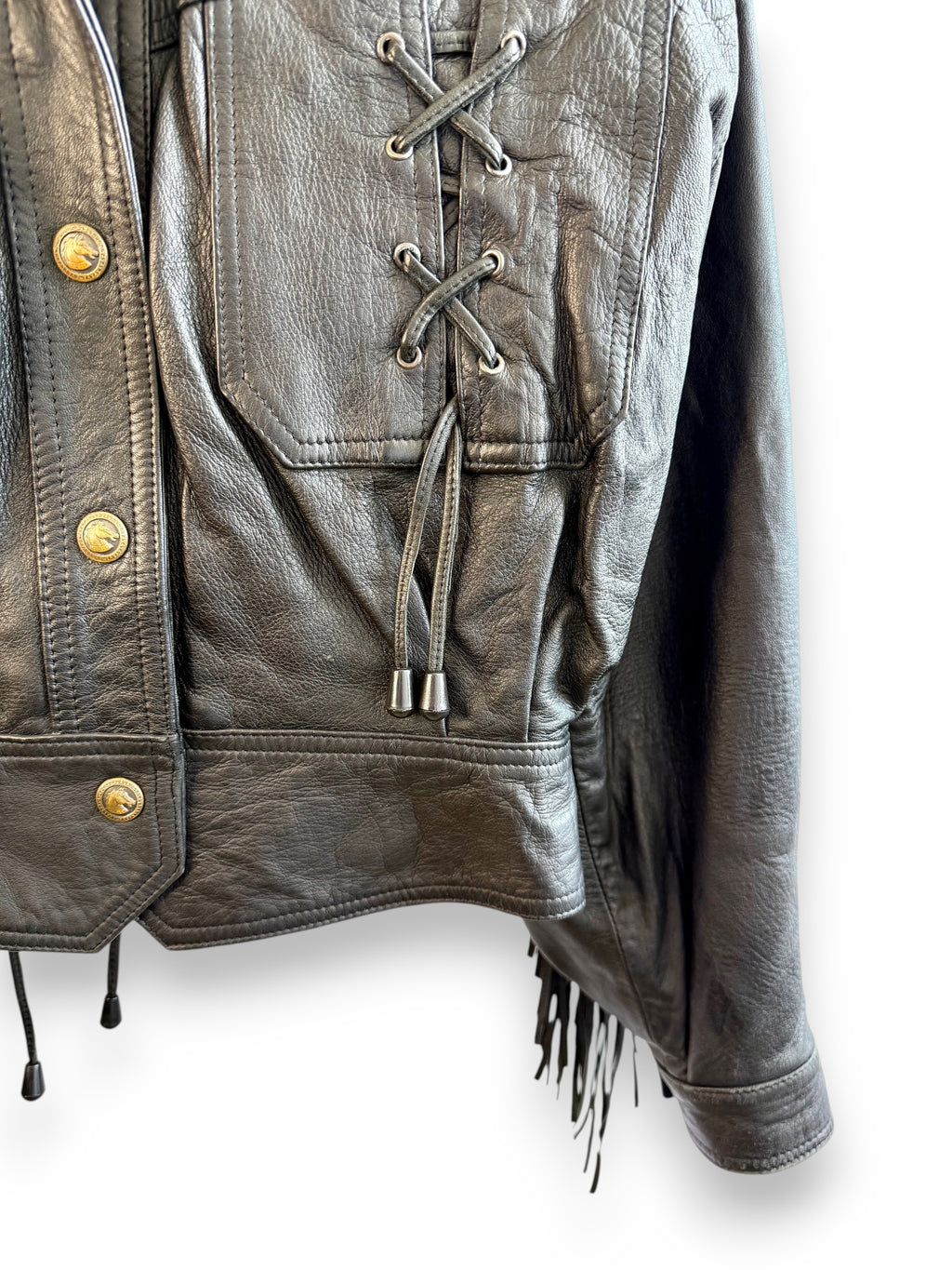 Vintage Black Leather Jacket with Lace Details