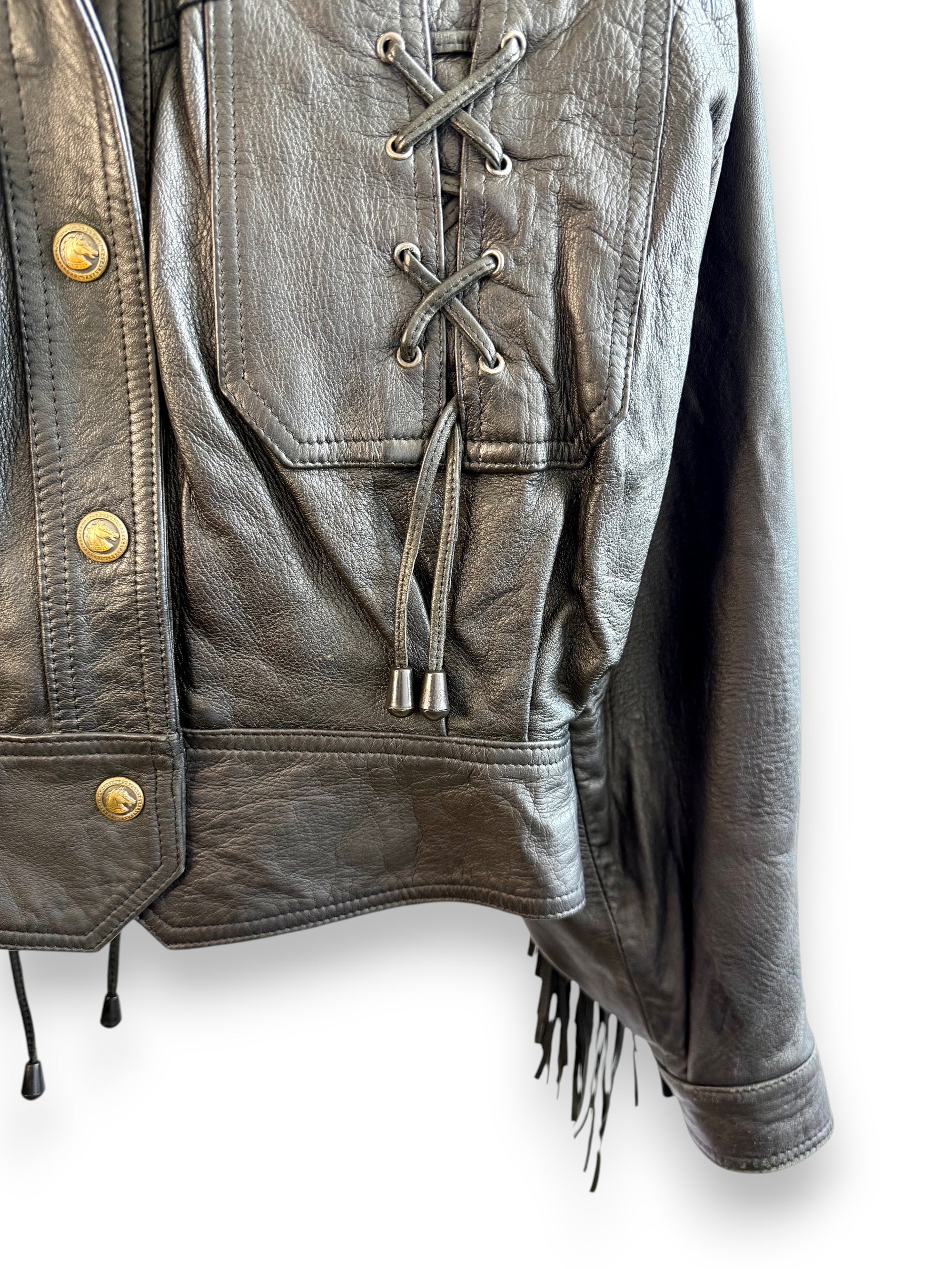 Vintage Black Leather Jacket with Lace Details