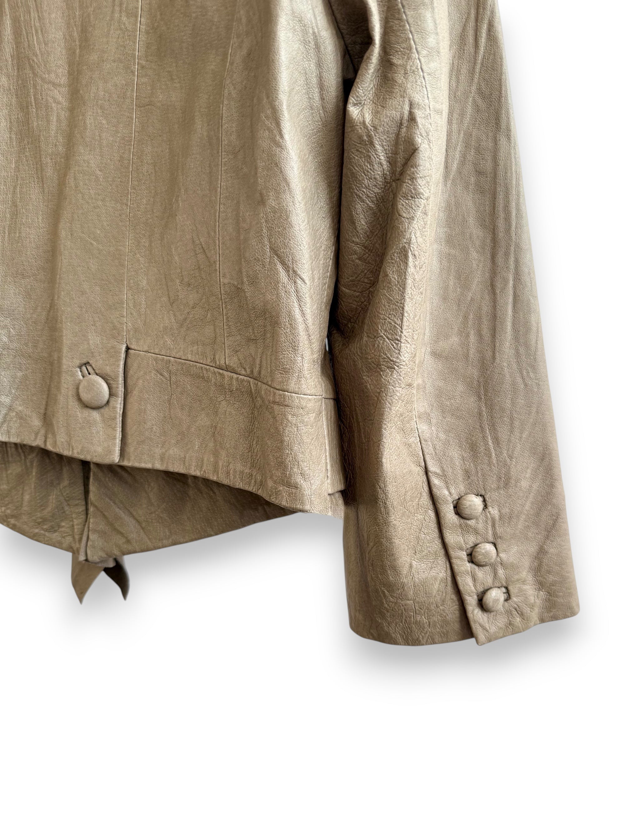 Vintage Beige Leather Blazer with Tie Detail