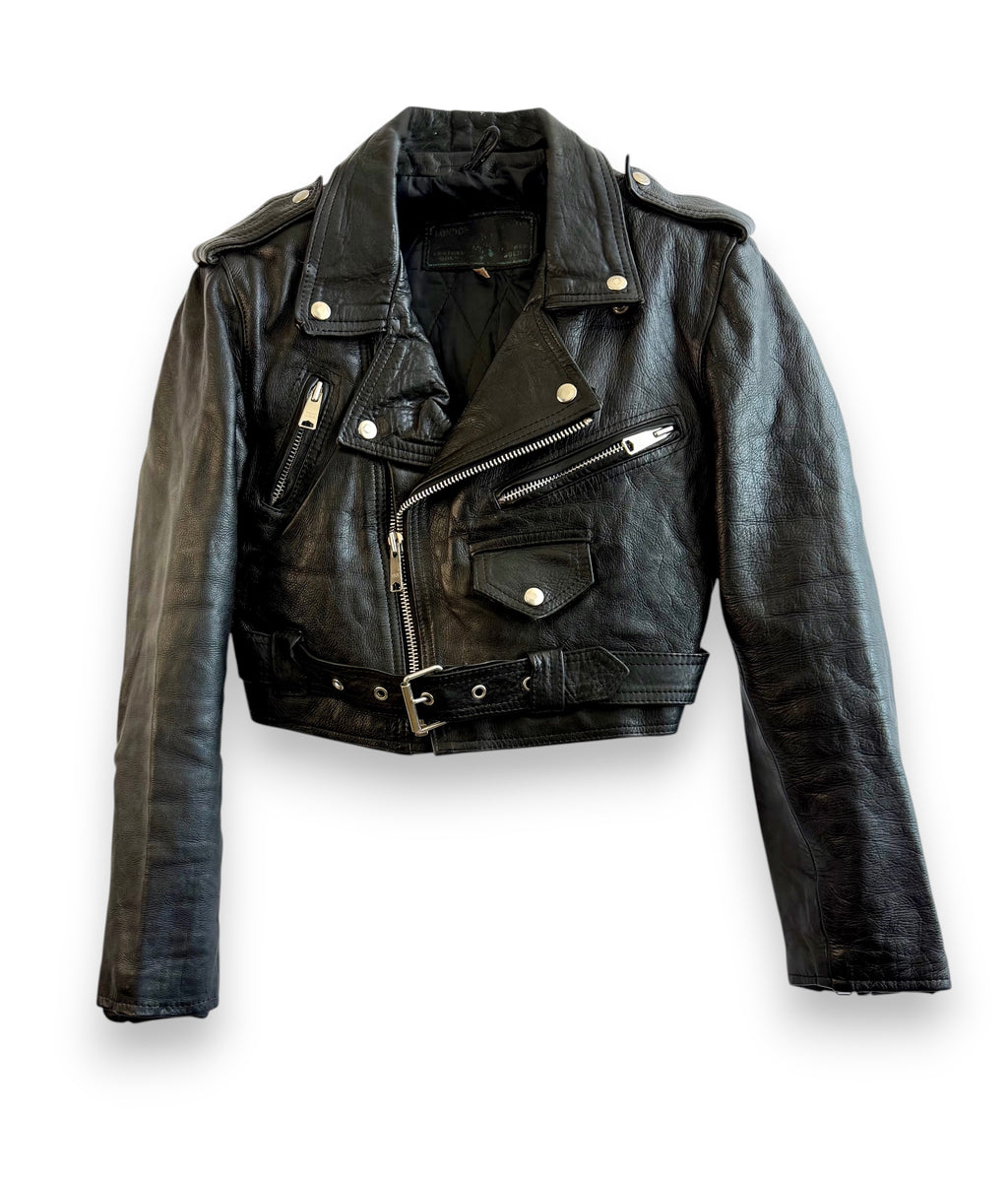 Vintage Cropped Black Biker Leather Jacket