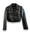 Vintage Cropped Black Biker Leather Jacket