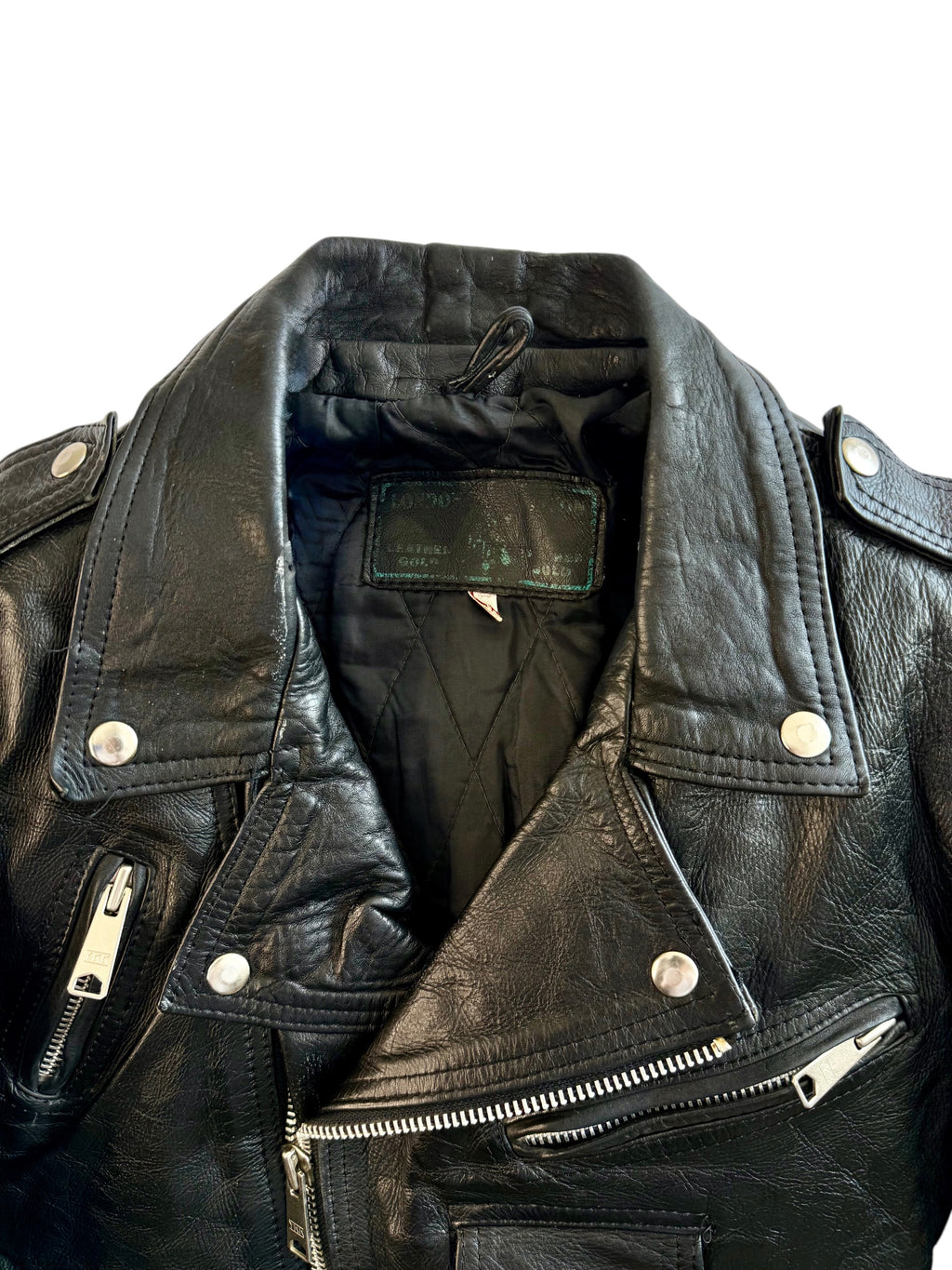 Vintage Cropped Black Biker Leather Jacket