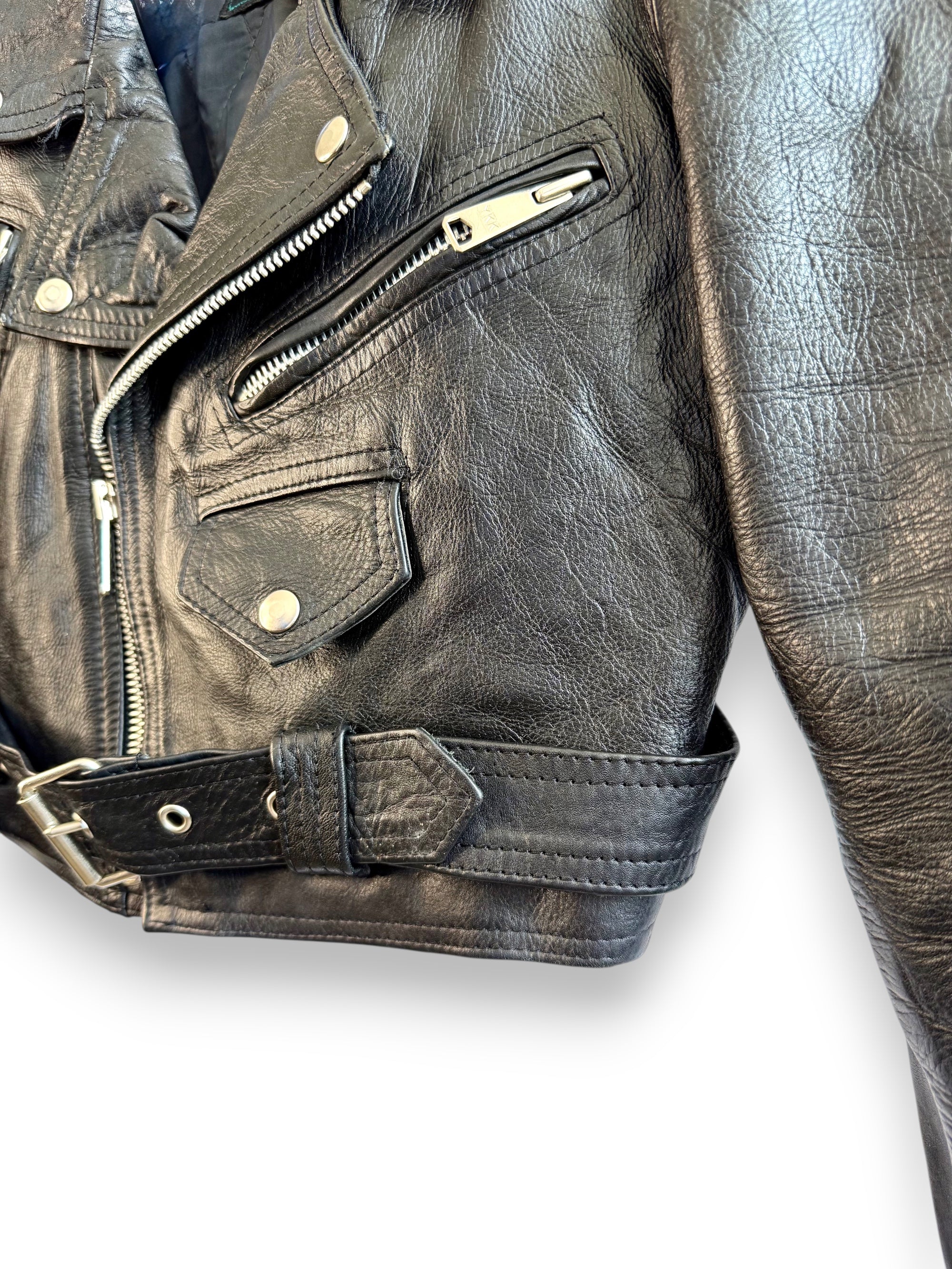 Vintage Cropped Black Biker Leather Jacket