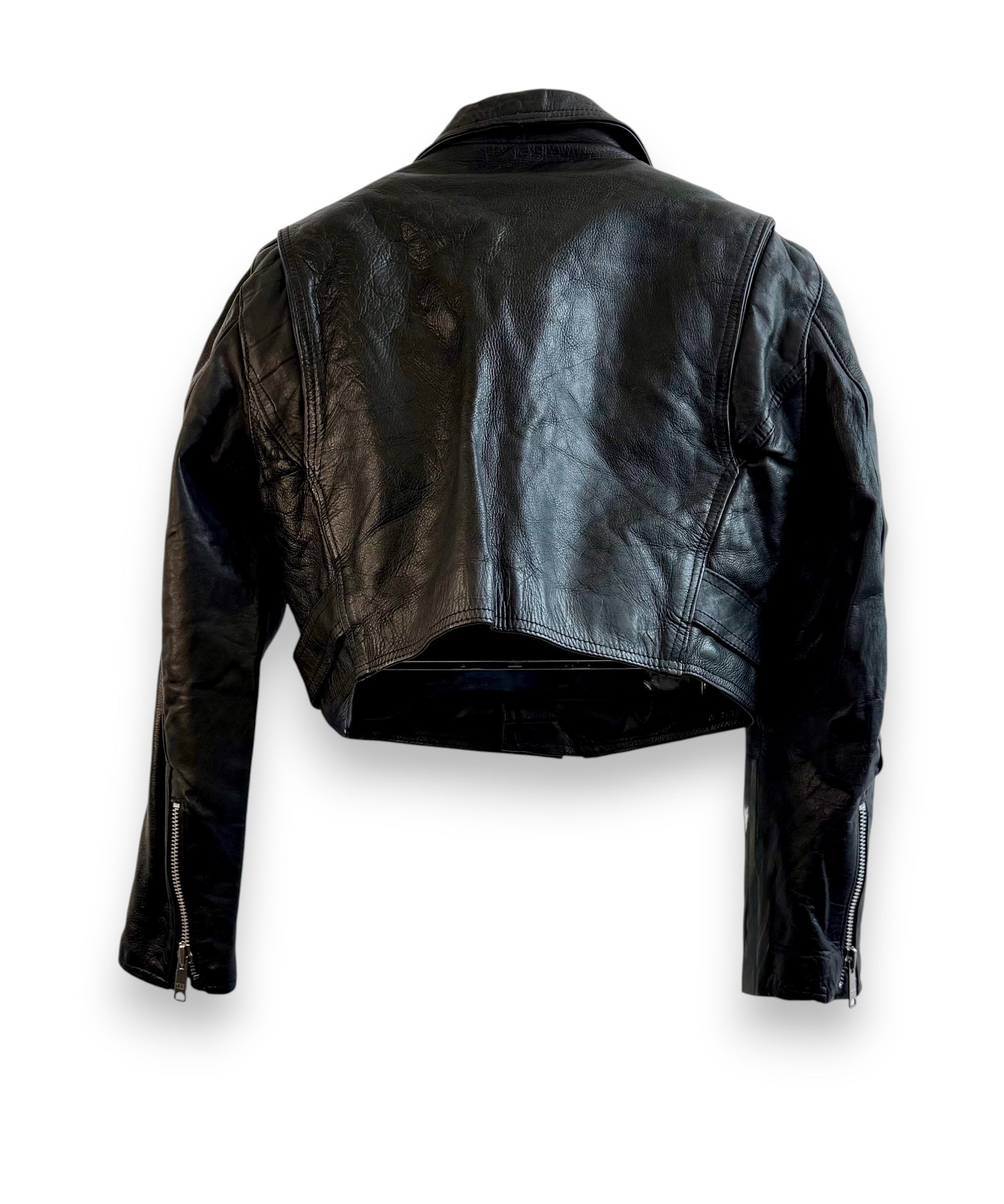 Vintage Cropped Black Biker Leather Jacket