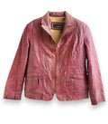 Veste en cuir rouge vintage avec effet patiné