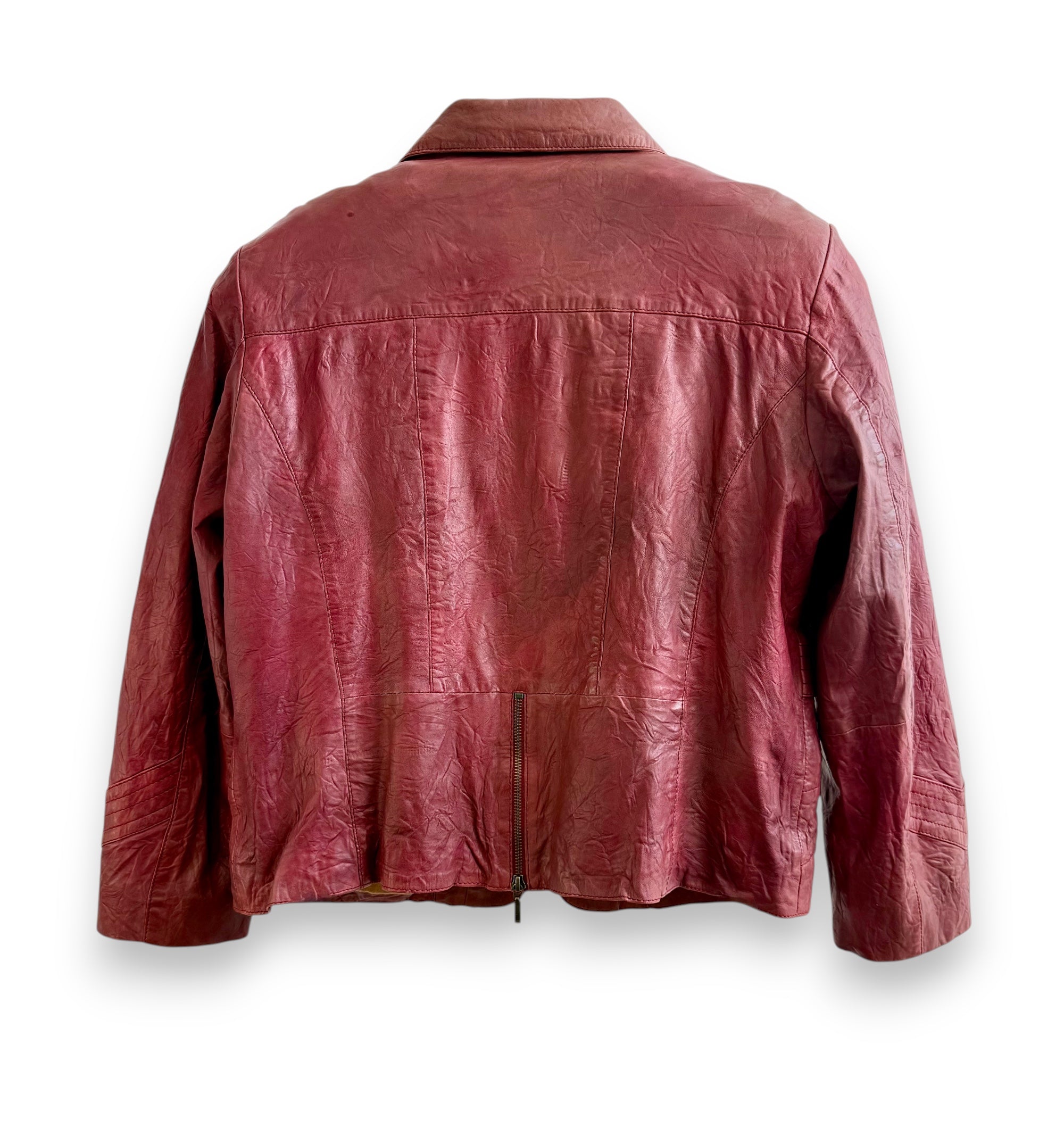 Vintage Red Leather Jacket with Worn Patina Effect