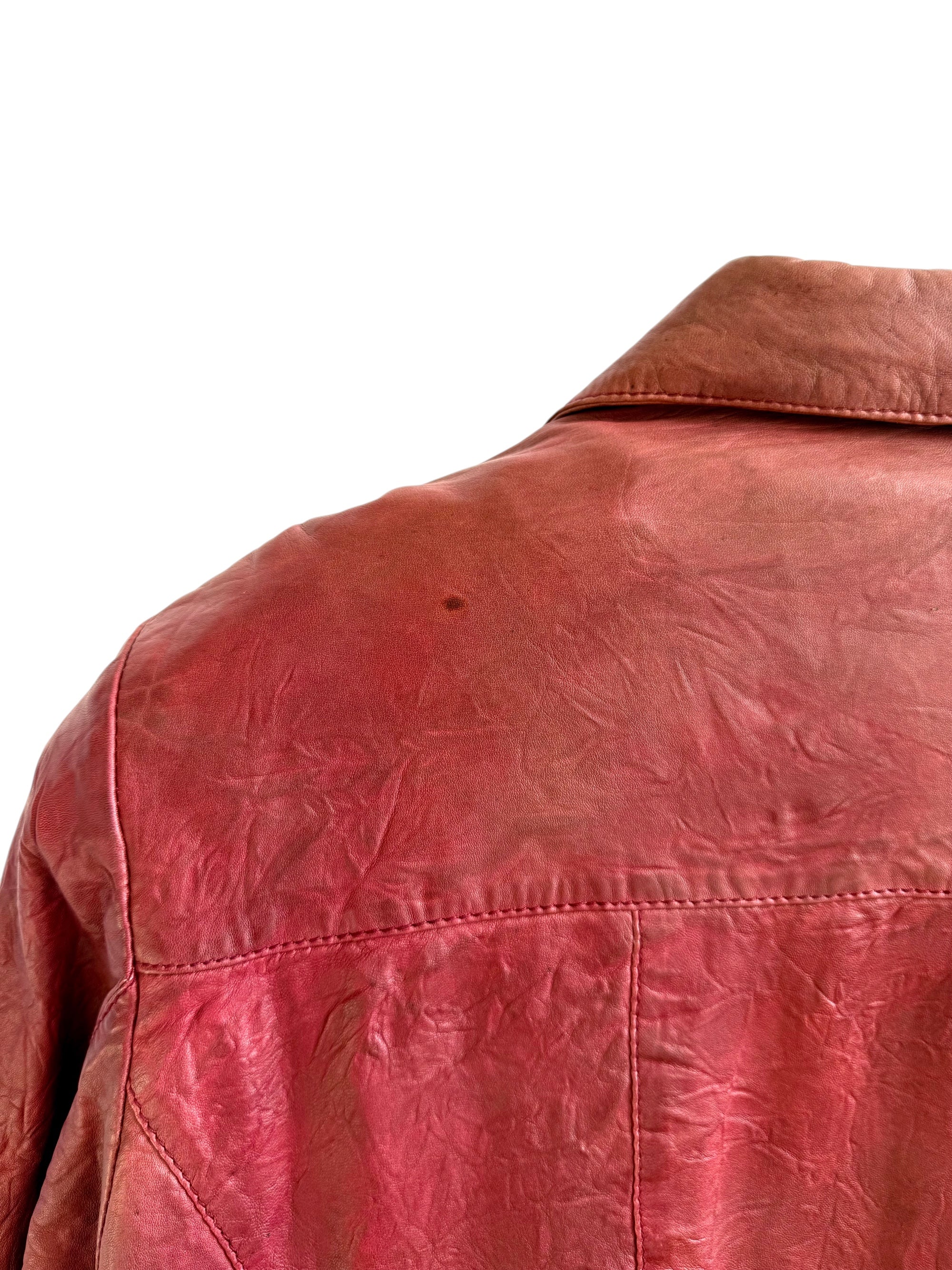 Vintage Red Leather Jacket with Worn Patina Effect
