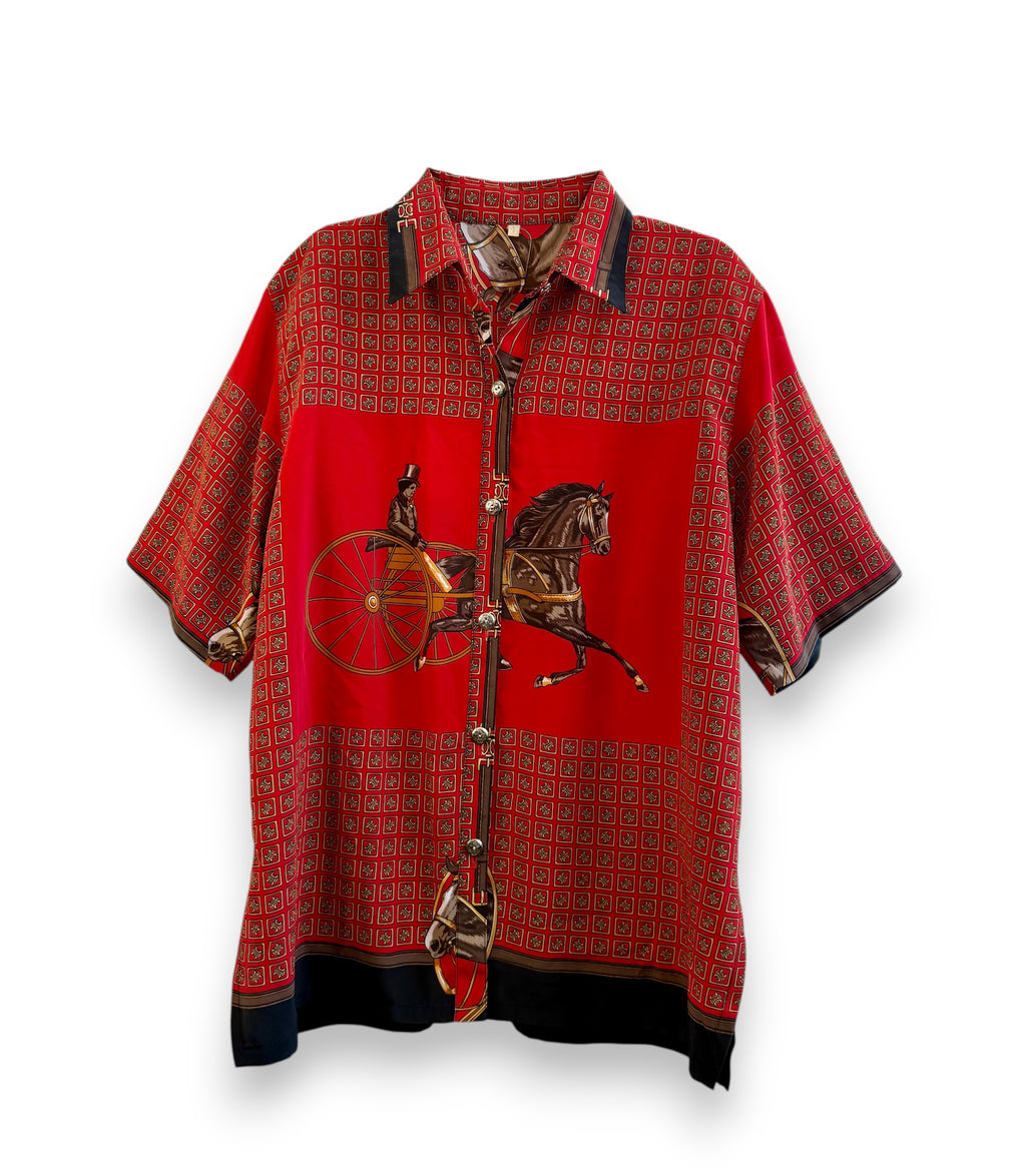 Vintage Red Printed Shirt with Equestrian Motif