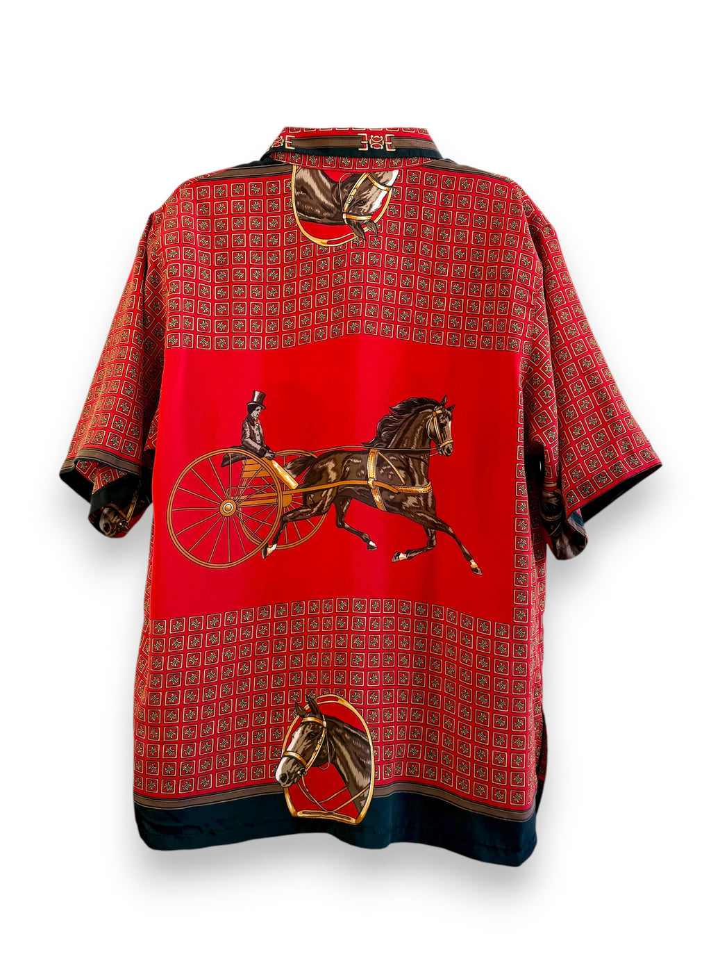 Vintage Red Printed Shirt with Equestrian Motif