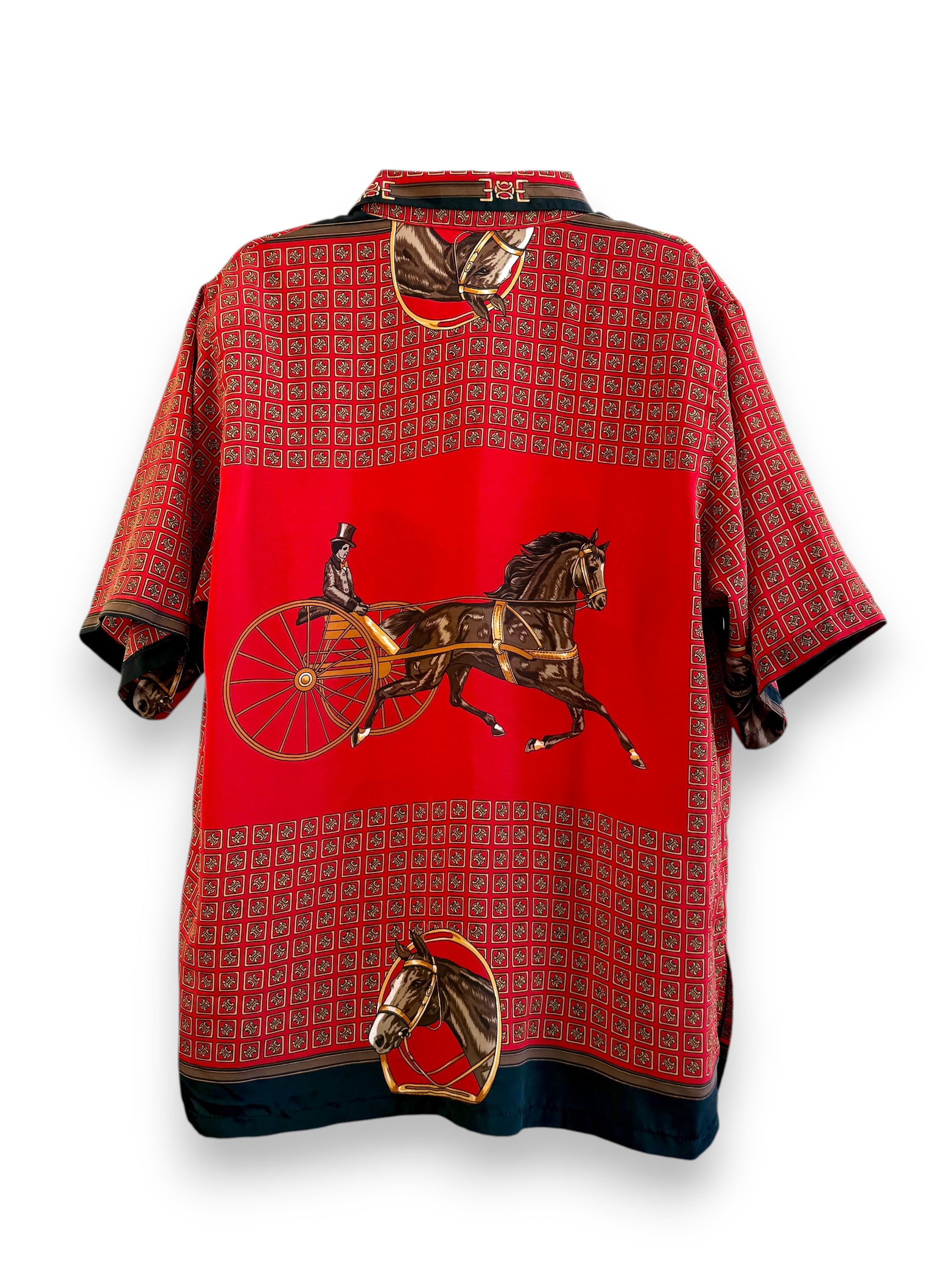 Vintage Red Printed Shirt with Equestrian Motif