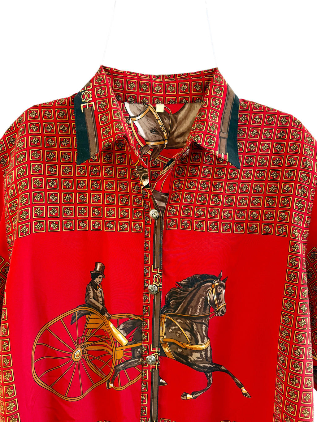 Vintage Red Printed Shirt with Equestrian Motif