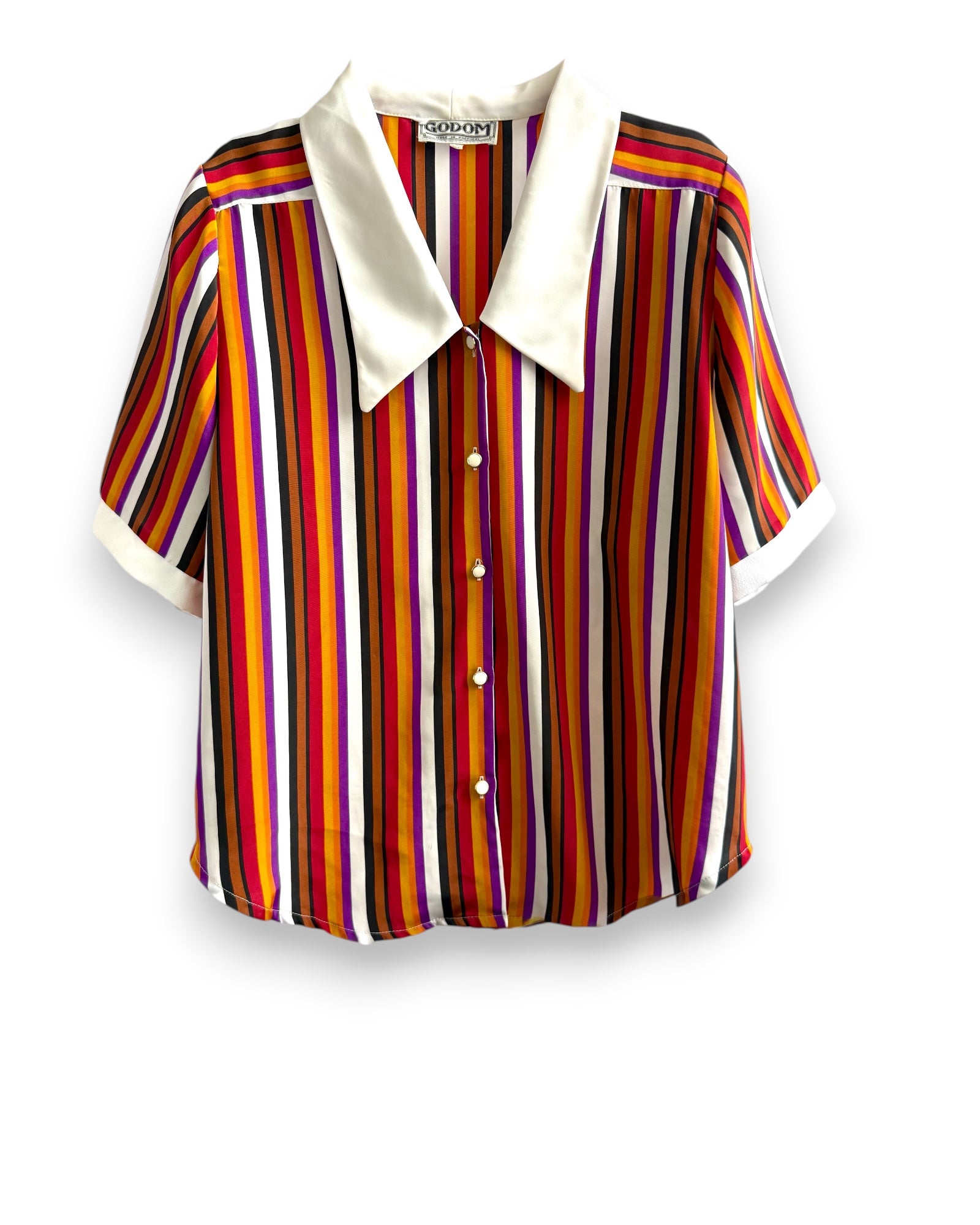 Vintage Multicolor Striped Shirt with Contrast Collar