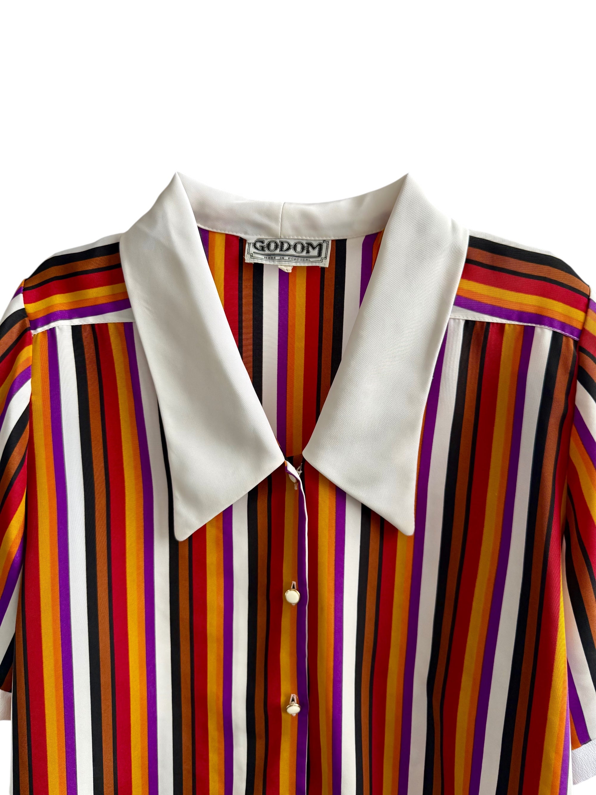 Vintage Multicolor Striped Shirt with Contrast Collar