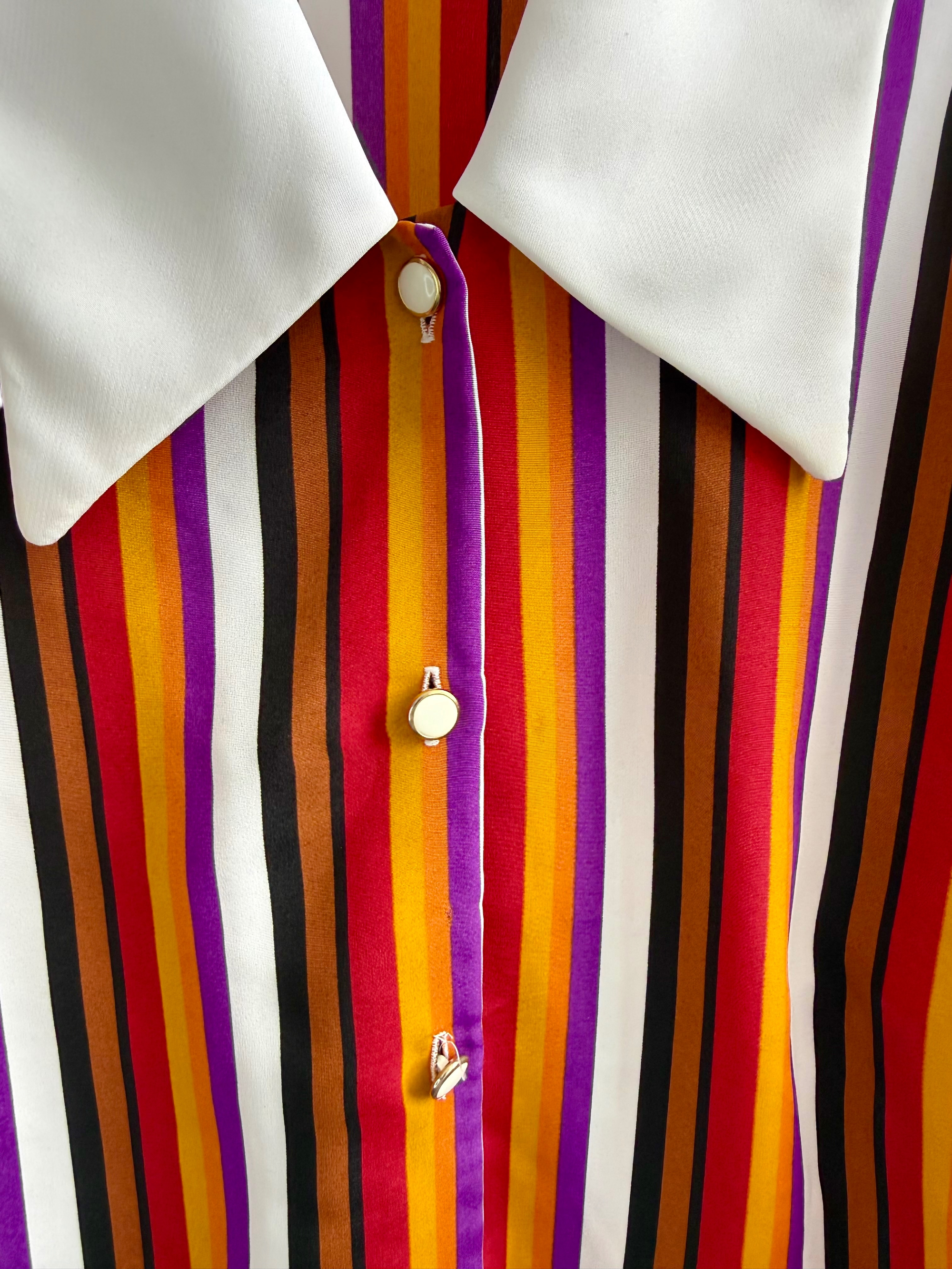 Vintage Multicolor Striped Shirt with Contrast Collar