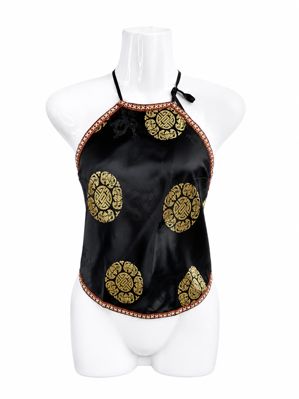 Oriental Satin Halter Top – Black