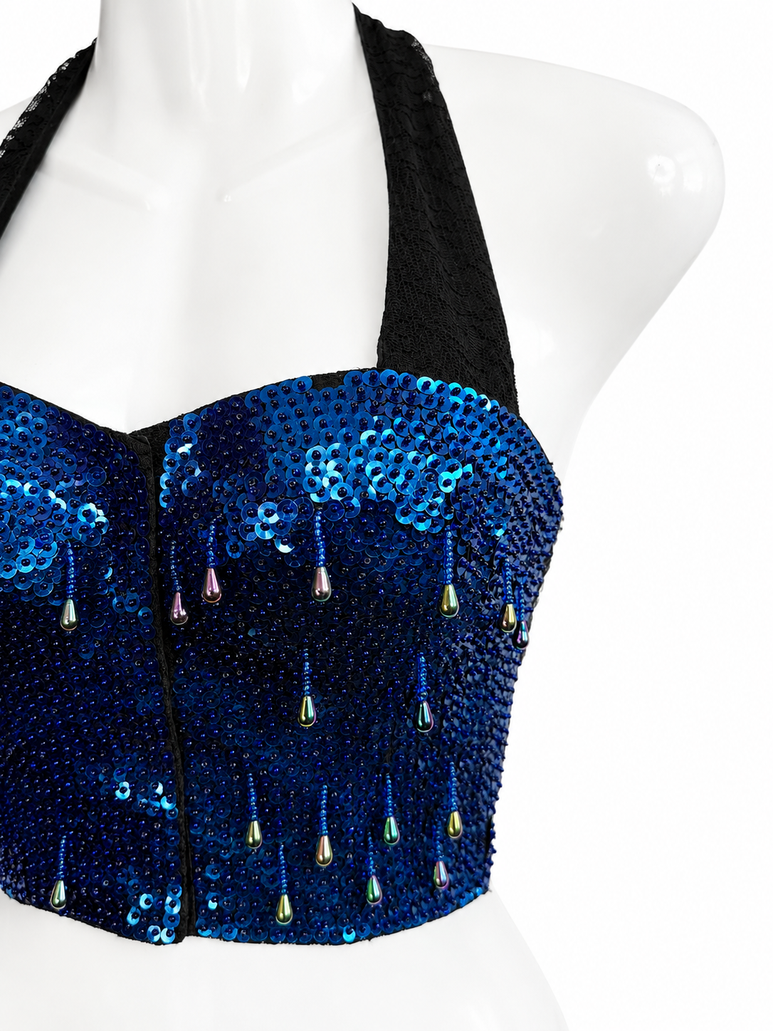 Sequin & Bead Halter Crop Top